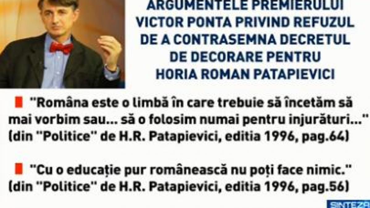 sinteza zilei motivele pentru care ponta a refuzat contrasemnarea decretelor de decorare pentru
