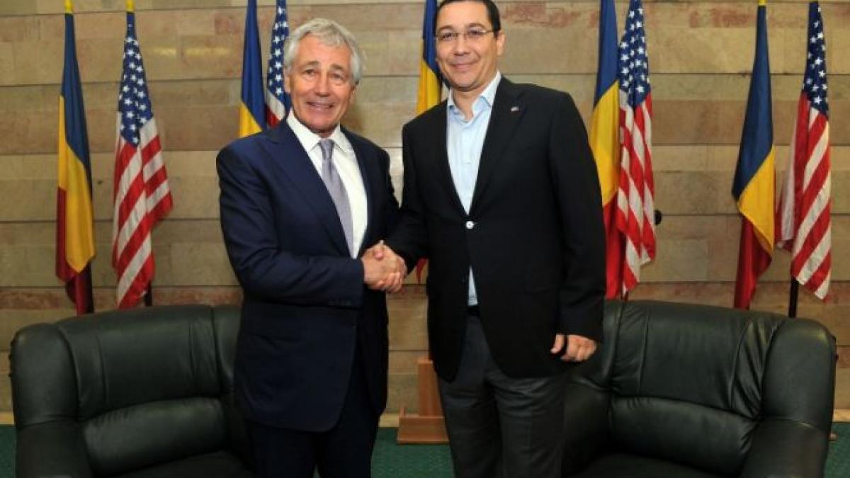 premierul ponta s a intalnit cu secretarul american al apararii chuck hagel la baza militara mihail
