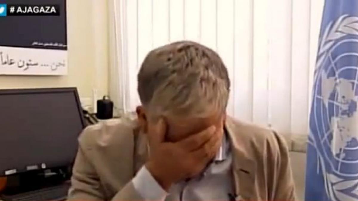 un purtator de cuvant al onu izbucneste in hohote de plans in timp ce descrie situatia din gaza