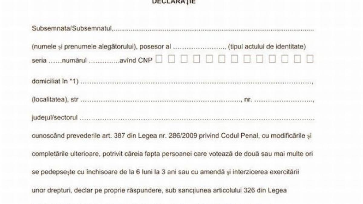 completarea declaratiei pe propria raspundere se poate face si in exteriorul sectiei de vot