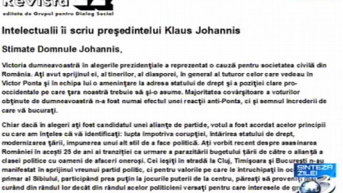scrisoare deschisa a intelectualilor pentru klaus iohannis prezentata la sinteza zilei