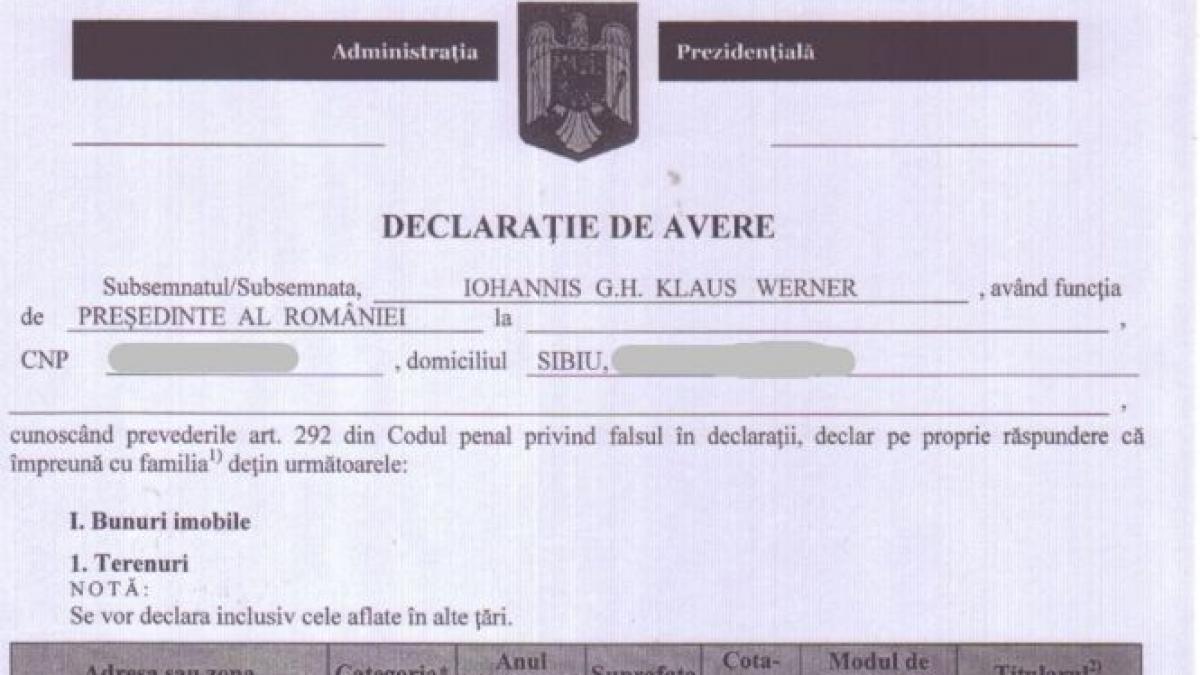 klaus iohannis prima declaratie de avere in calitatea de presedinte