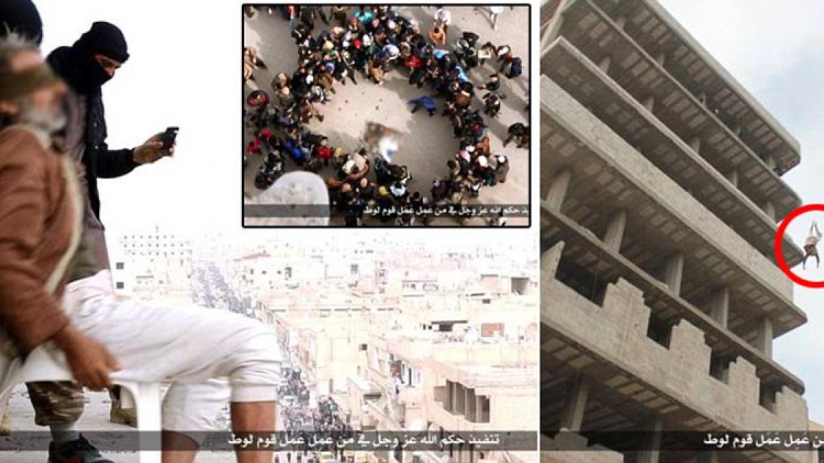 momentul socant in care acest barbat a fost aruncat de pe o cladire de teroristi motivul este