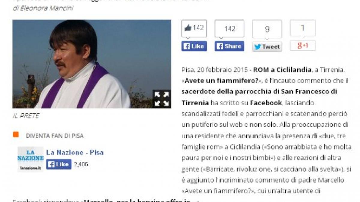 vin romii aveti chibrituri un preot roman stabilit in italia acuzat ca a postat pe facebook un