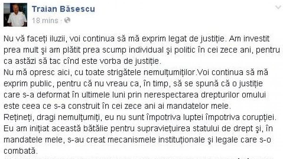 basescu ataca din nou justitia si plange de mila penalilor sai din arest