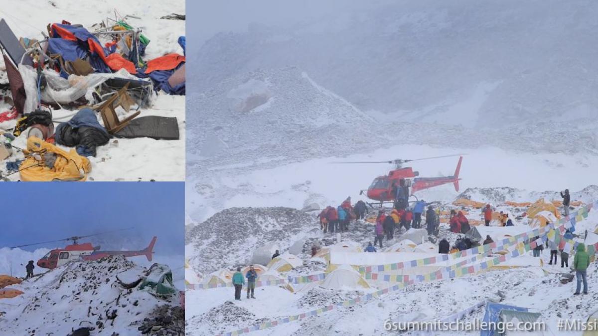 imagini cutremuratoare cu distrugerile provocate de avalanse pe everest alpinistii blocati pe munte