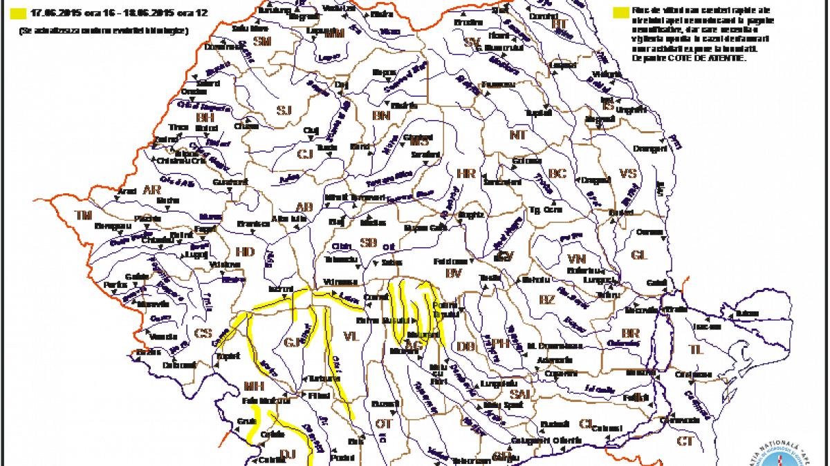 cod galben de inundatii in 9 judete din sudul tarii