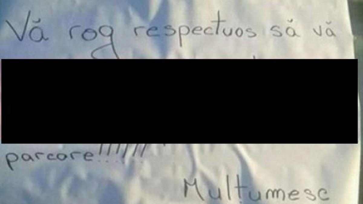 foto ce mesaj a gasit pe luneta un sofer din iasi dupa ce a blocat o cale de acces si doua locuri