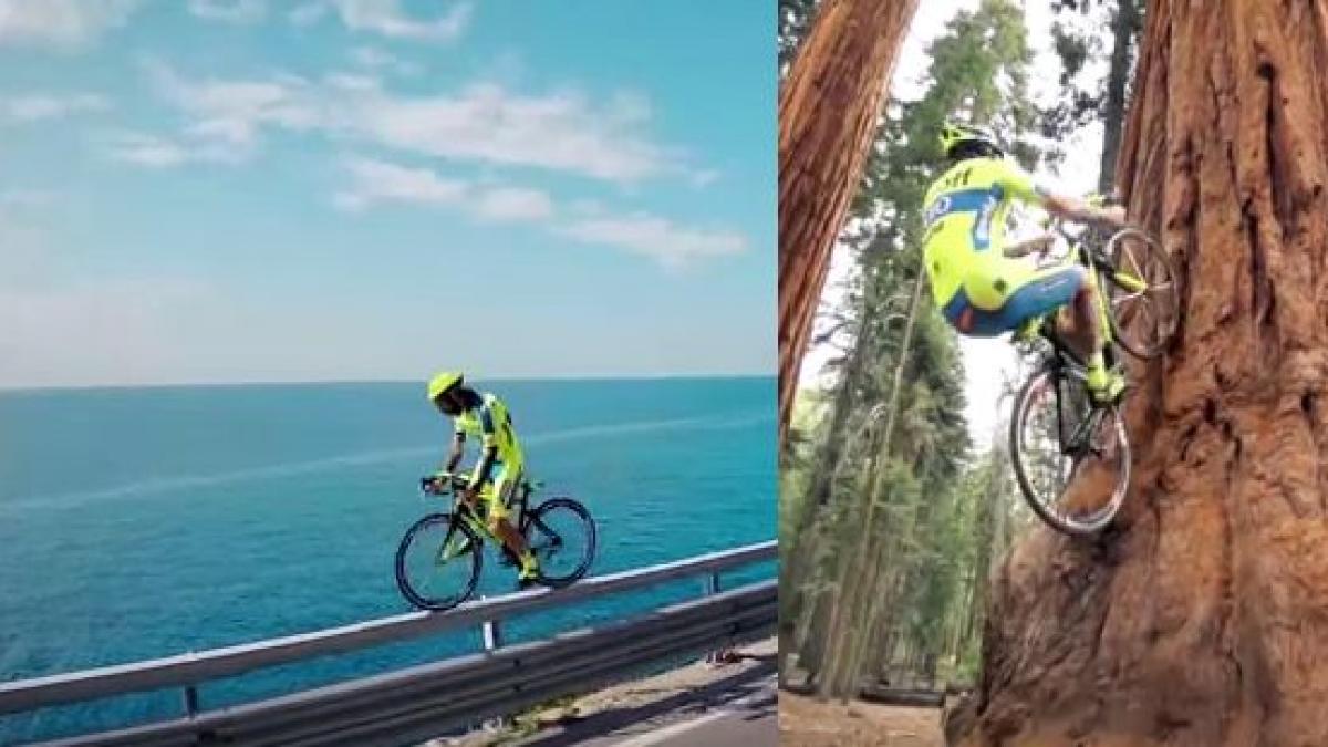 video nebunie curata ce poate sa faca pe bicicleta un ciclist de parkour