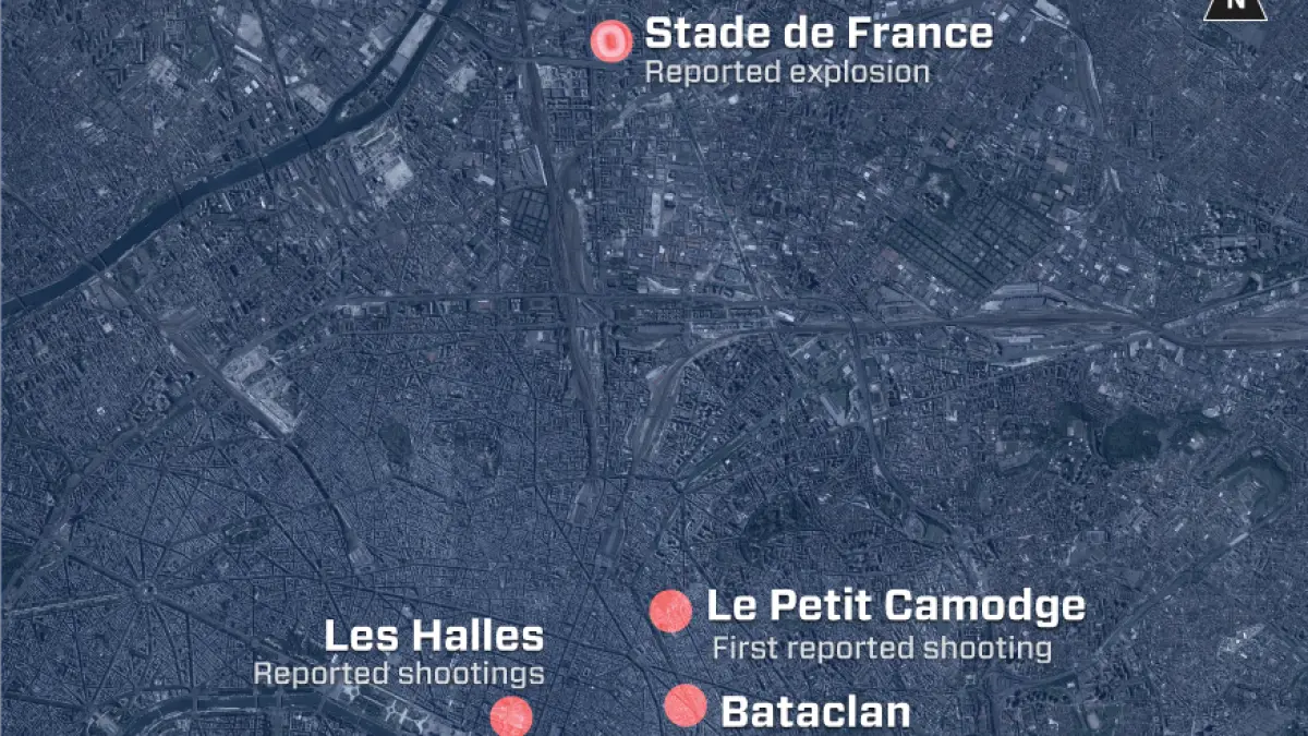 map of deadly paris terror attacks