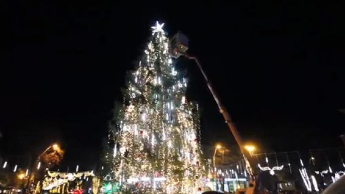 alerta in hunedoara bradul de craciun din centrul orasului clatinat de vantul puternic