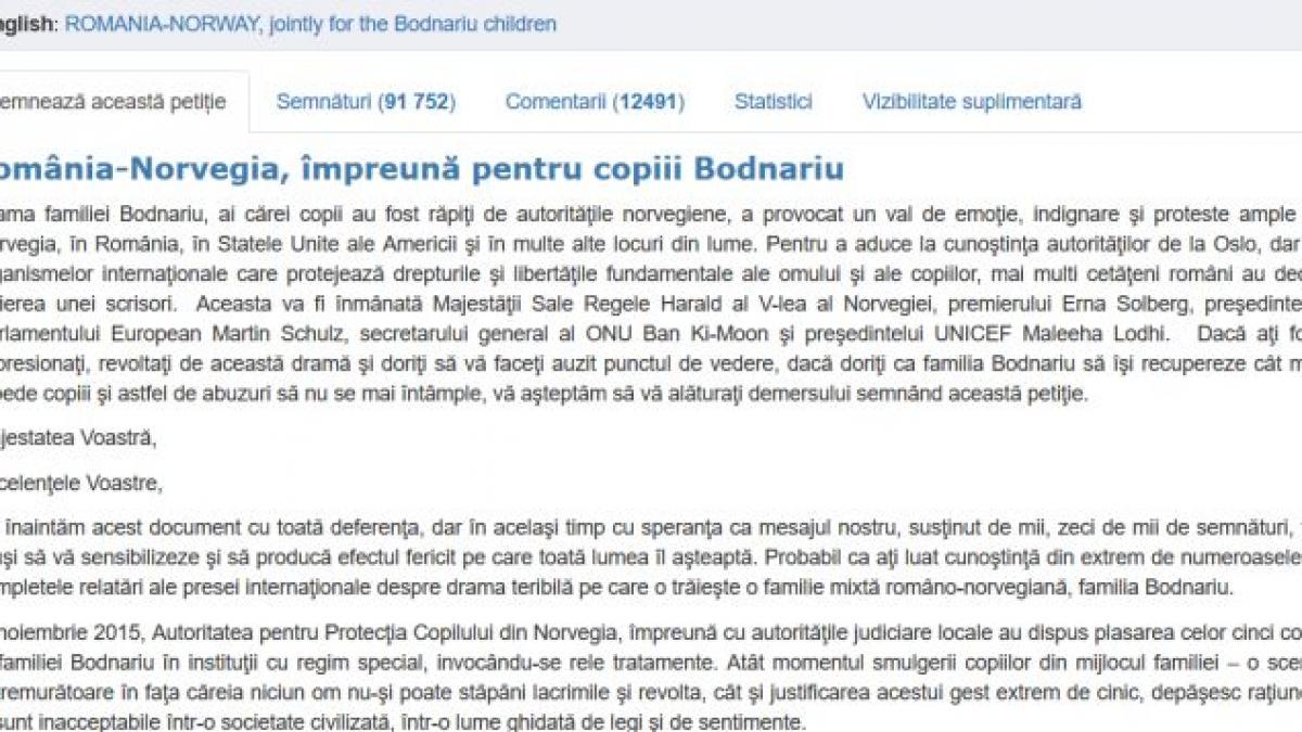 petitia romania norvegia impreuna pentru copiii bodnariu