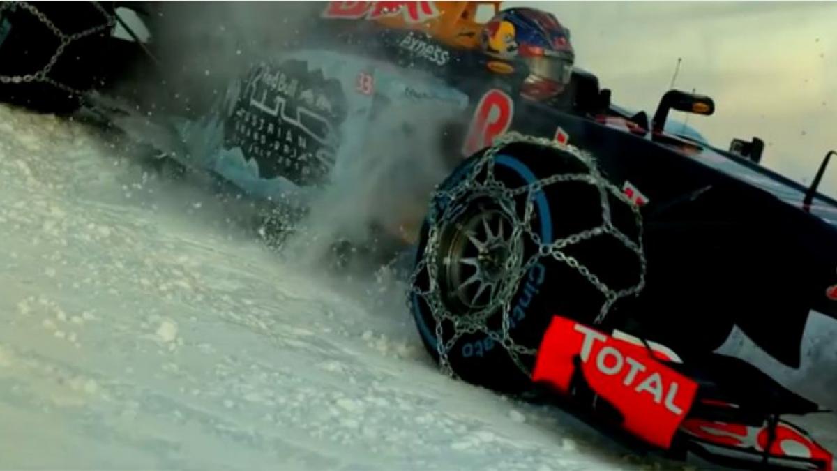 Bolid de Formula 1, pe pârtie la 1.600 de metri atitudine. Imagini senzaționale!