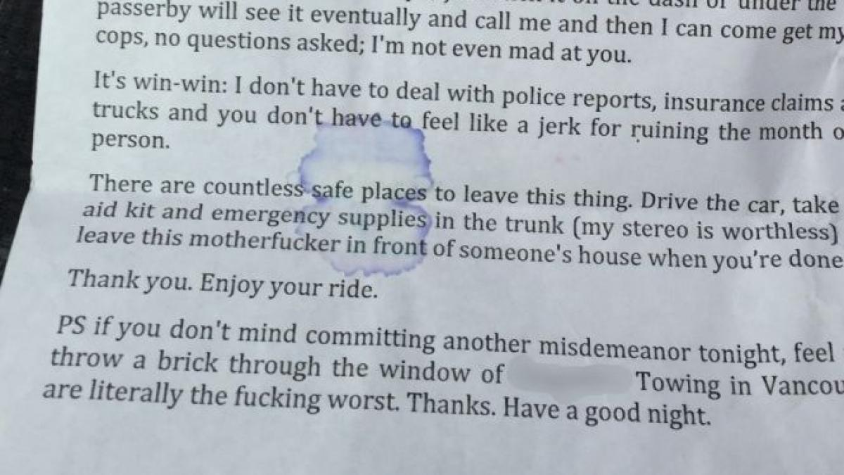 ei i au furat masina si el le a furat inimile mesajul surpriza lasat in torpedoul unui autoturism