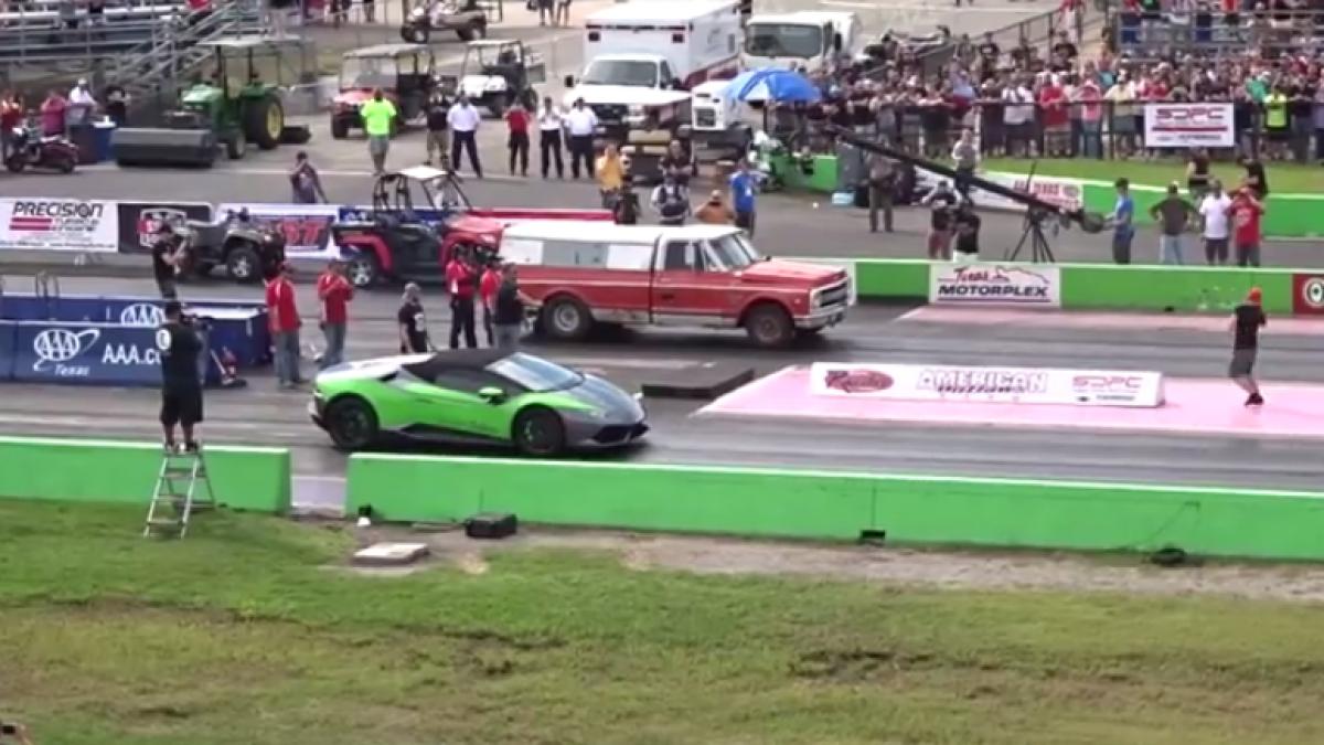lamborghini vs camioneta cine castiga cursa video