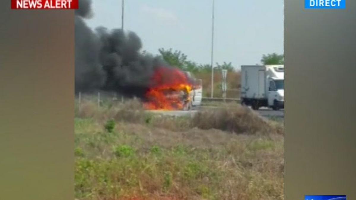 masina in flacari pe soseaua de centura a capitalei