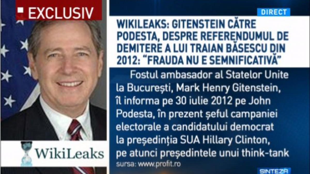 sinteza zilei wikileaks gitenstein catre podesta despre referendumul de demitere a lui basescu