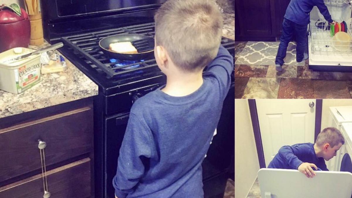 o vedeta tv si a pus fiul de sase ani la treburile casnice sa stie ca nu sunt doar pentru femei