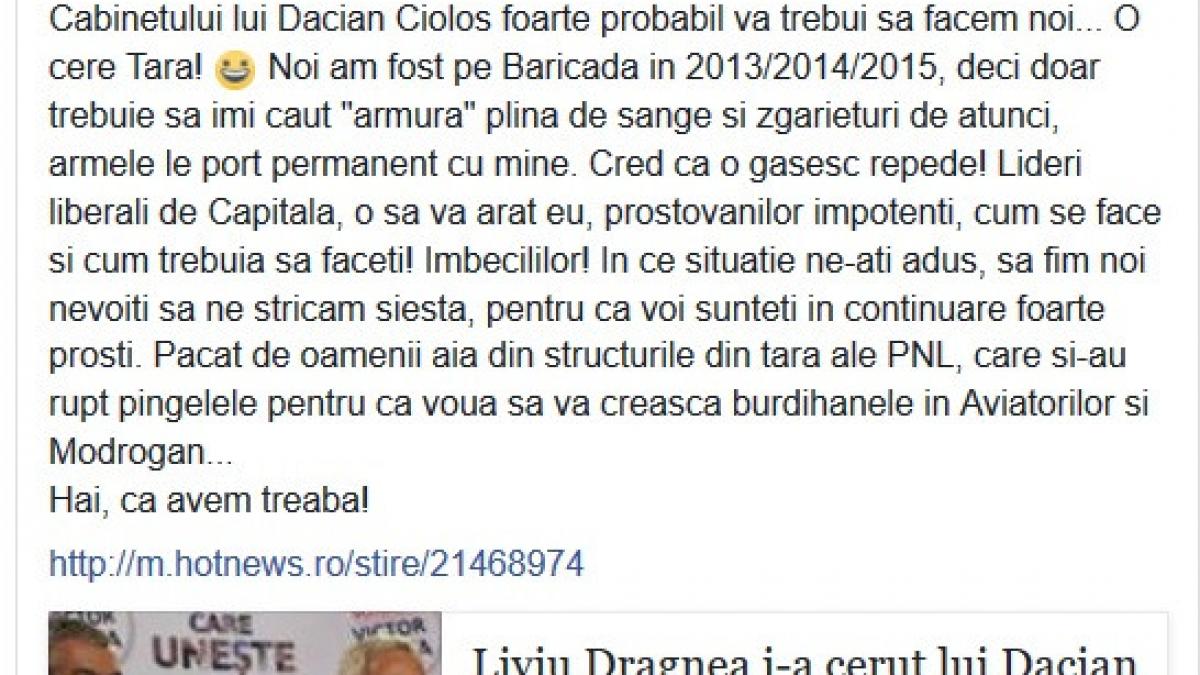 ce a aparut pe pagina de facebook a unei vedete tv injuraturi la adresa prietenilor din pnl
