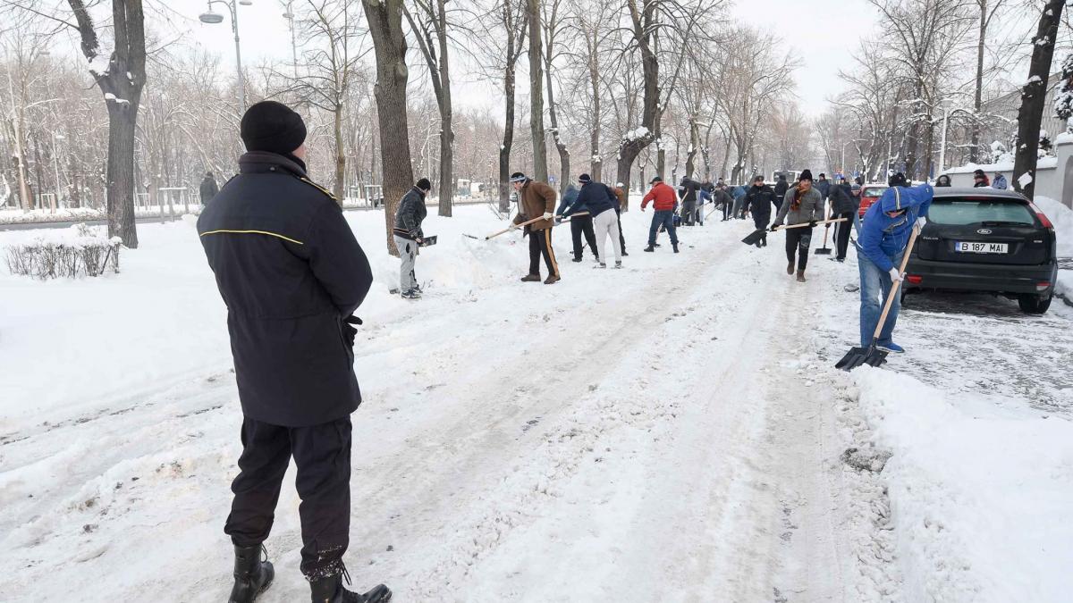 sute de jandarmi detinuti si sportivi ai csm bucuresti vor ajuta la deszapezirea trotuarelor si