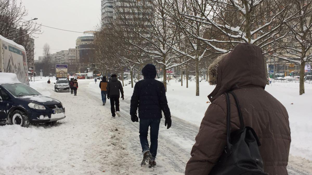 ninsoarea a facut ravagii in capitala toti pietonii au fost nevoiti sa mearga pe sosele trotuarele