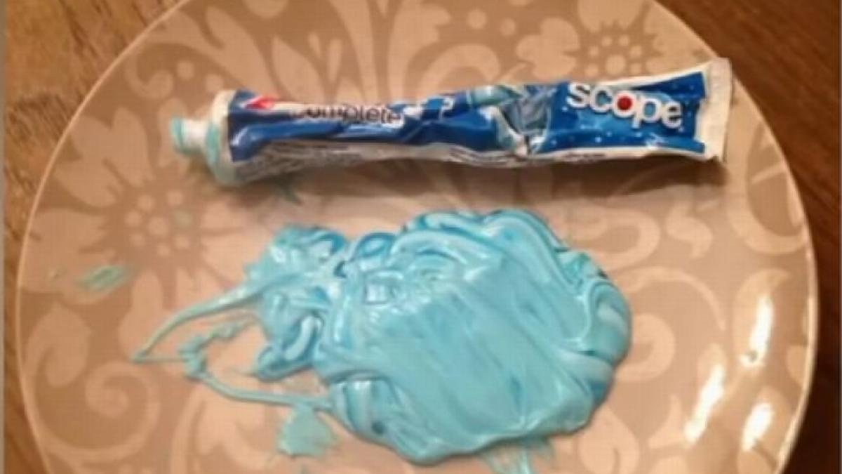 a luat o farfurie si a golit un tub intreg de pasta de dinti in ea pare fara logica ce a facut dar
