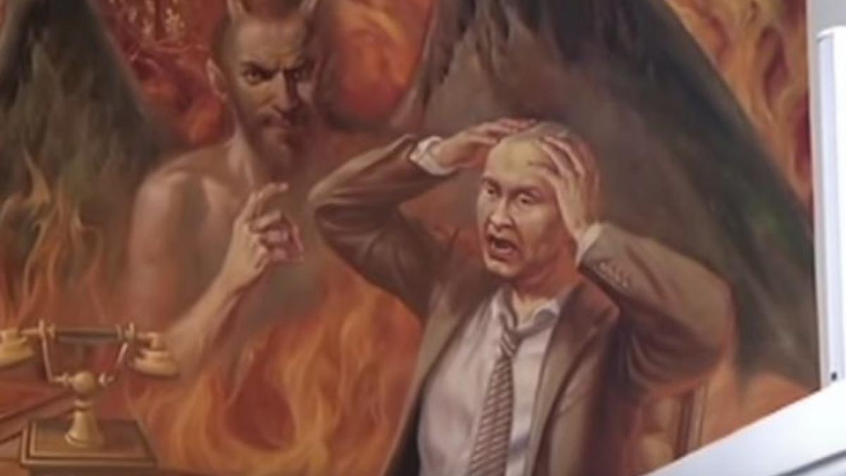 vladimir putin arzand in flacarile iadului pictura controversata care a aparut intr o biserica din
