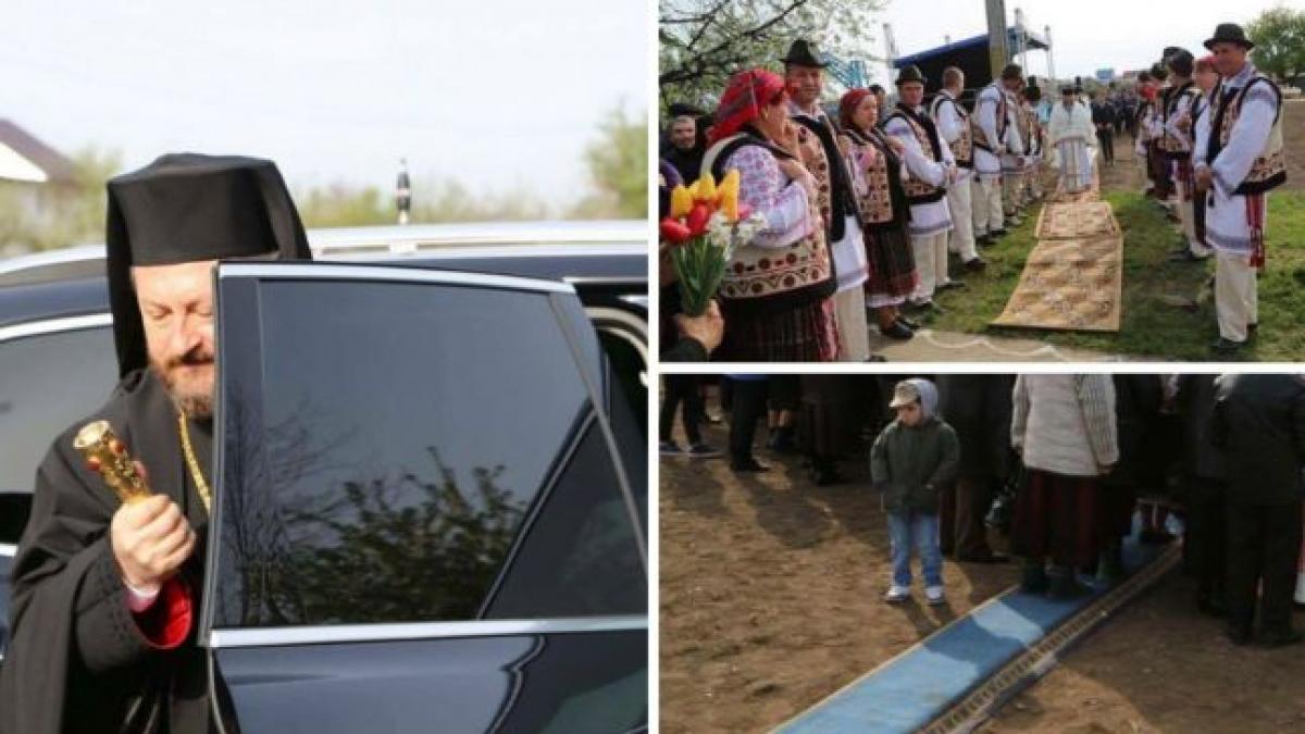 covoare insirate pe drum pentru a nu se murdari pe pantofi episcopul husilor venit sa sfinteasca o