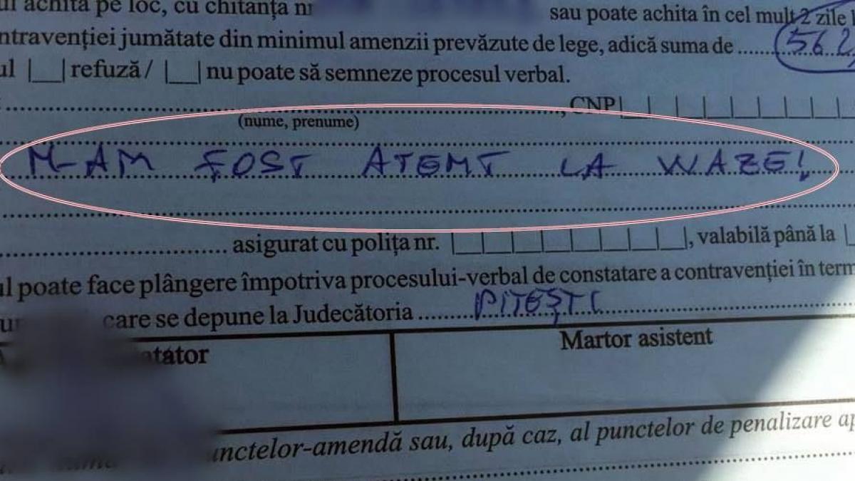 un barbat a primt amenda pentru ca nu a fost atent la drum ce a putut scrie soferul la mentiuni