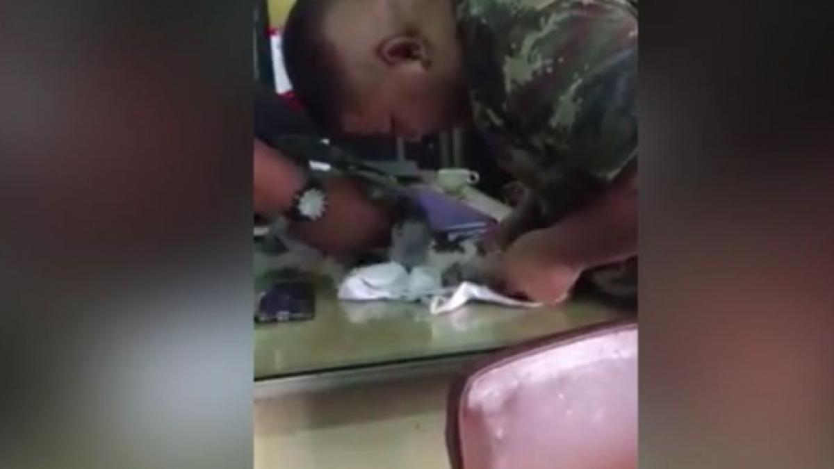 soldatul a gasit un pui de catel pe moarte in garajul inundat al unitatii militare ce a urmat este