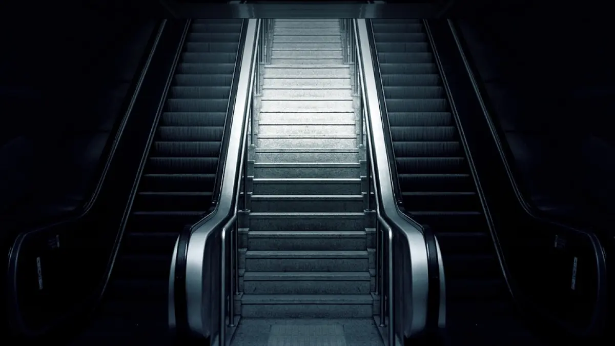 toti oamenii care urcau pe scara rulanta la metrou erau obligati sa faca un pas mare atunci cand