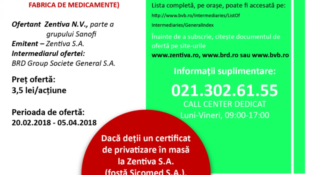p oferta publica de cumparare pentru actiunile zentiva s a fosta sicomed s a fabrica de medicamente
