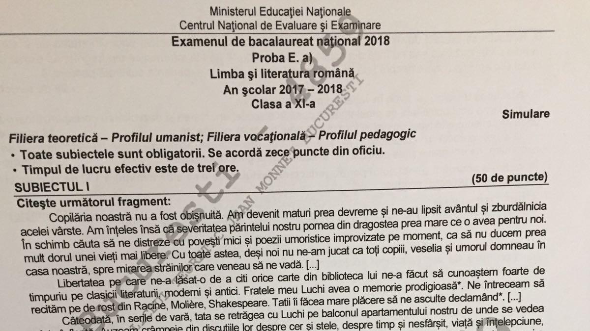 Simulare Bac 2018 Istorie Subiectele La Istorie Clasa A Xi A