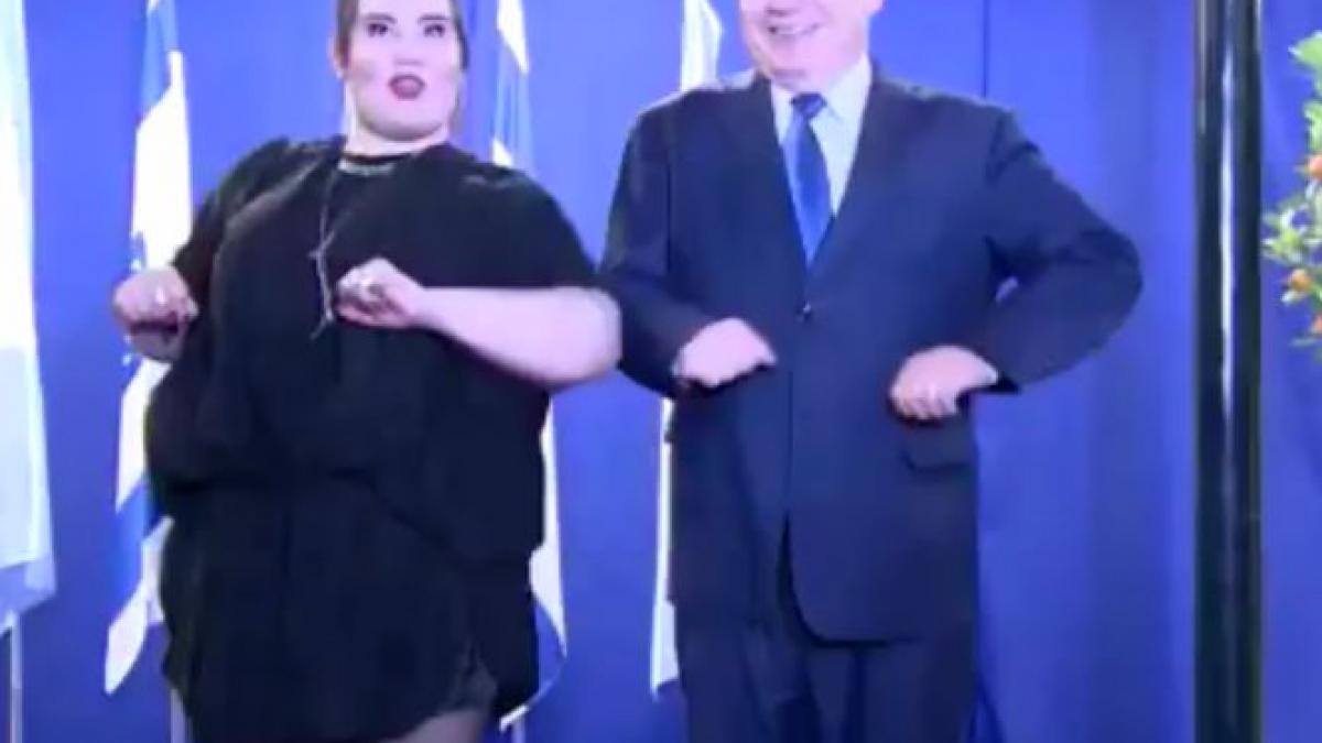 castigatoarea eurovisionului l a invatat dansul gainii pe premierul israelului video