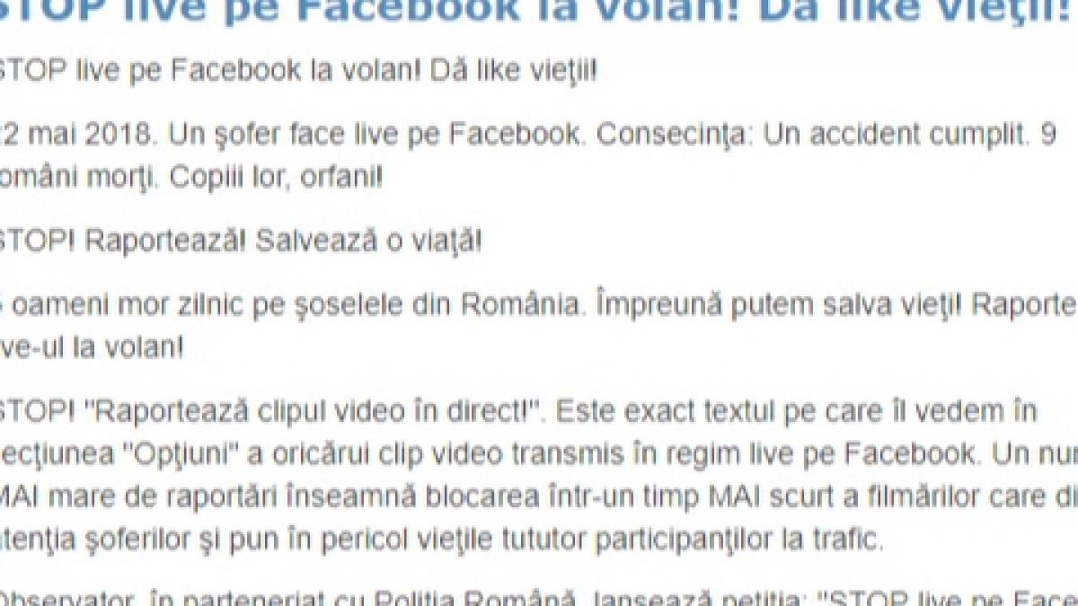 petitie pentru oprirea live urile de la volan