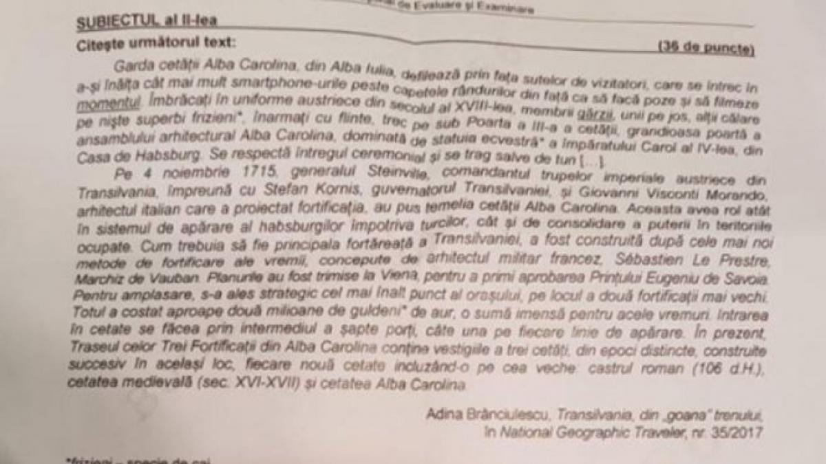 barem romana 2018 evaluare nationala rezolvarea subiectelor la limba si literatura romana