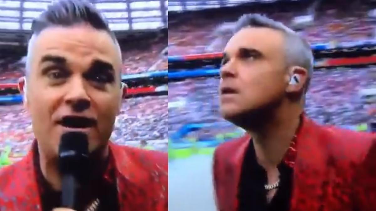 robbie williams gest controversat la ceremonia de deschidere a cupei mondiale video