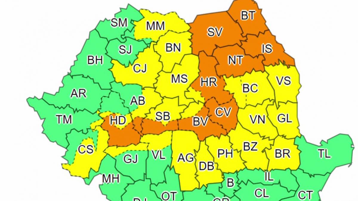 cod galben de ploi abundente pentru 19 judete din tara zonele vizate