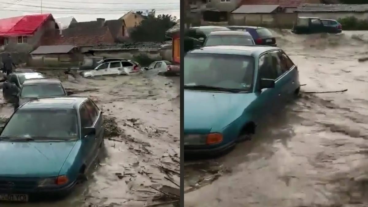 inundatii de proportii in judetul brasov masinile au fost luate de viitura video