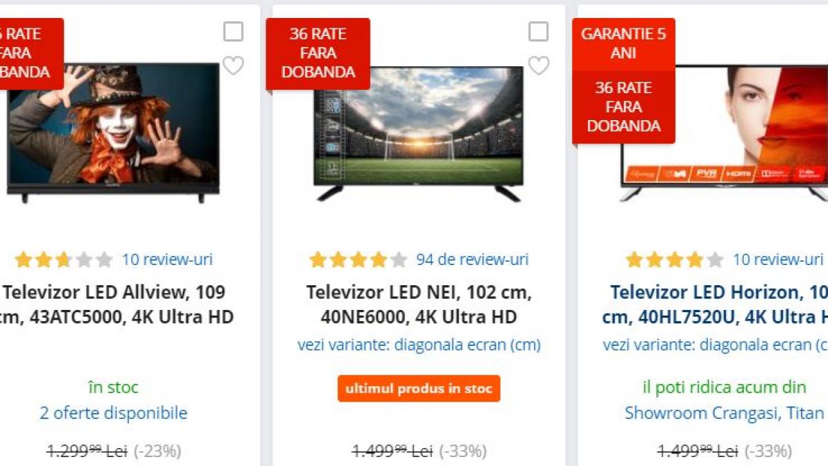 emag reduceri premiera 3 televizoare 4k ultra hd sub 1 000 de lei