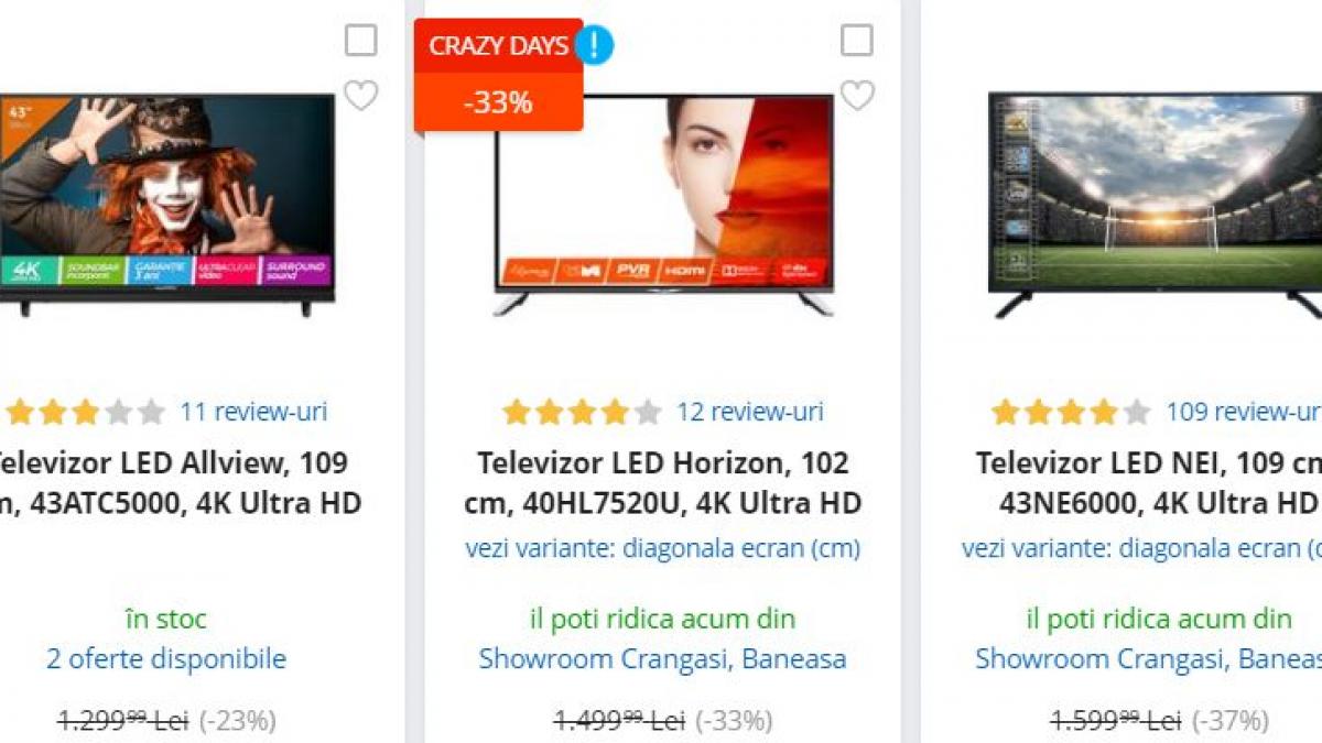 emag reduceri 3 televizoare 4k ultra hd sub 1 000 de lei cu diagonala peste 100 cm