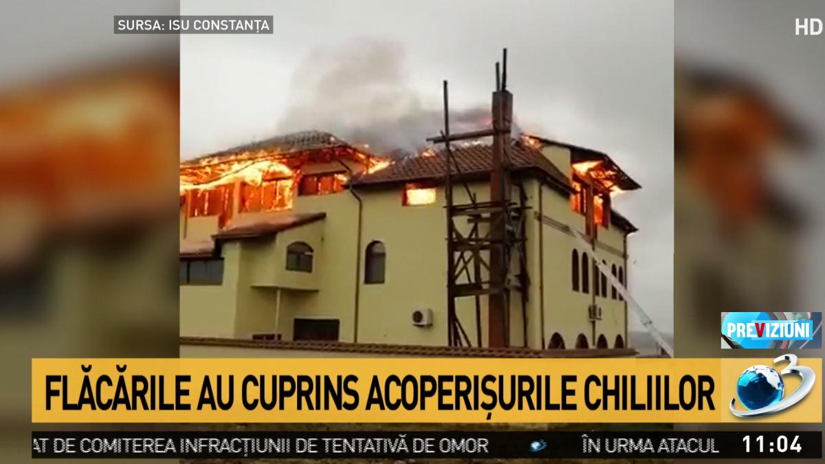 incendiu puternic la o manastire din constanta flacarile uriase au distrus acoperisul chiliilor