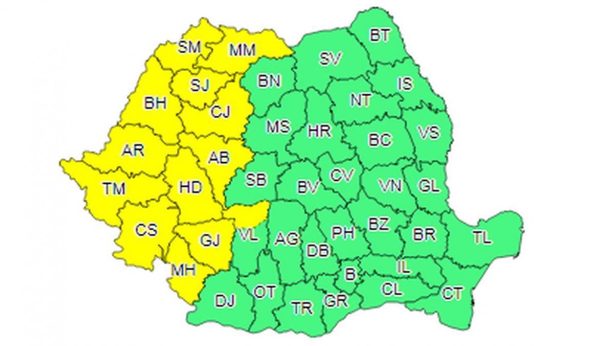 cod galben de furtuna pentru 13 judete vreme rea si in restul tarii