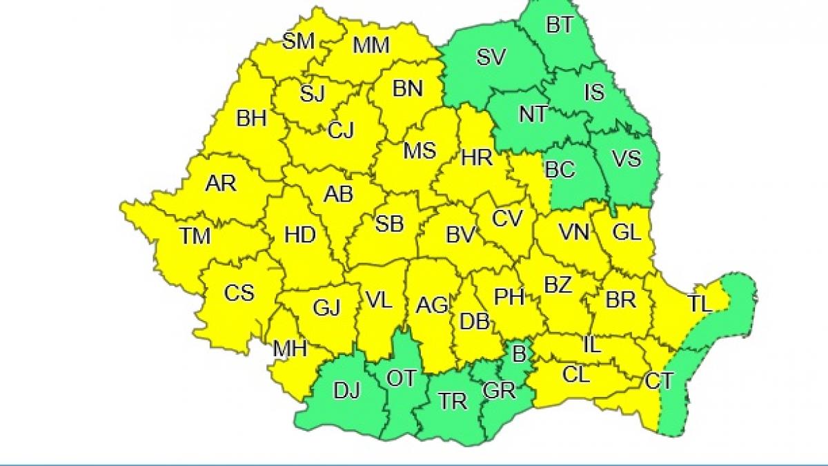 cod galben de furtuni in mare parte a tarii pana duminica seara