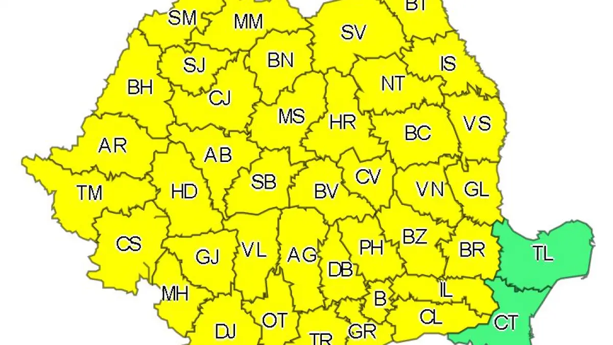cod galben de averse torentiale vijelii si grindina in toata tara avertizarea e valabila pana