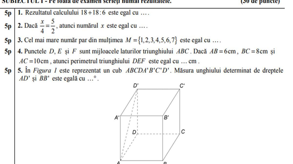 subiecte matematica evaluare nationala ce subiecte au picat la matematica