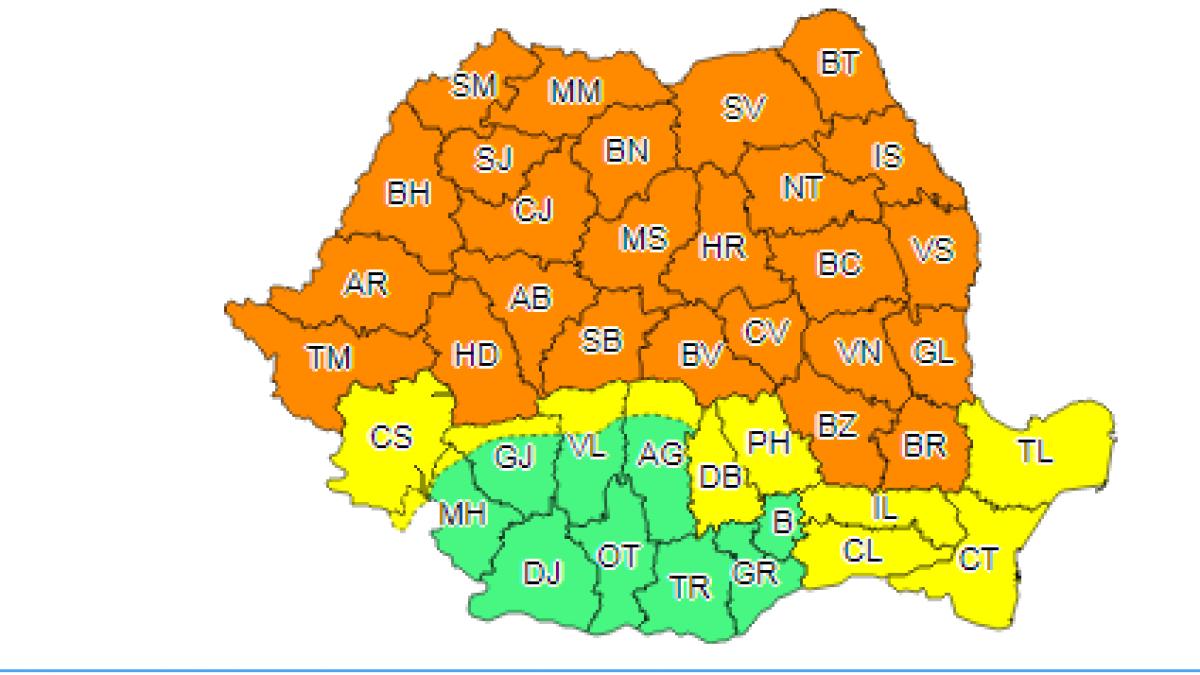 cod portocaliu pana vineri noapte pentru 25 de judete cod galben in bucuresti
