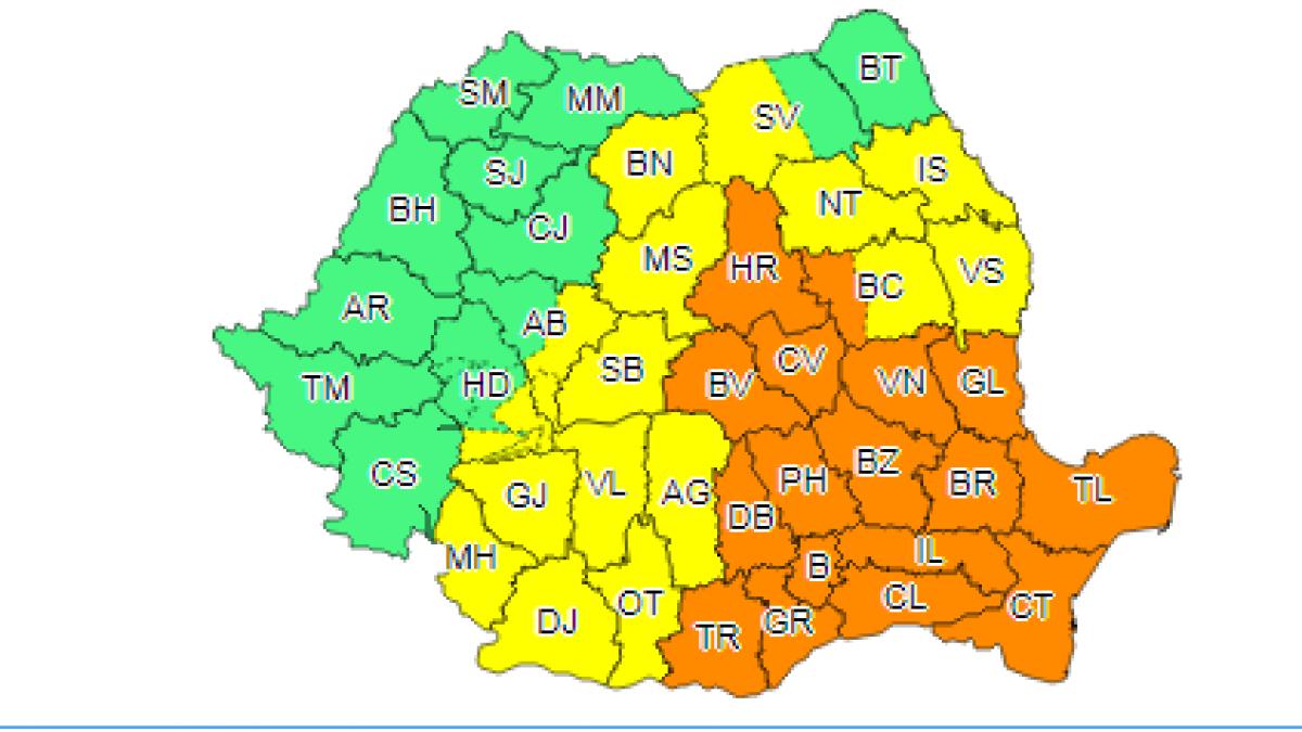cod portocaliu de furtuni in 18 judete si bucuresti pana joi dimineata