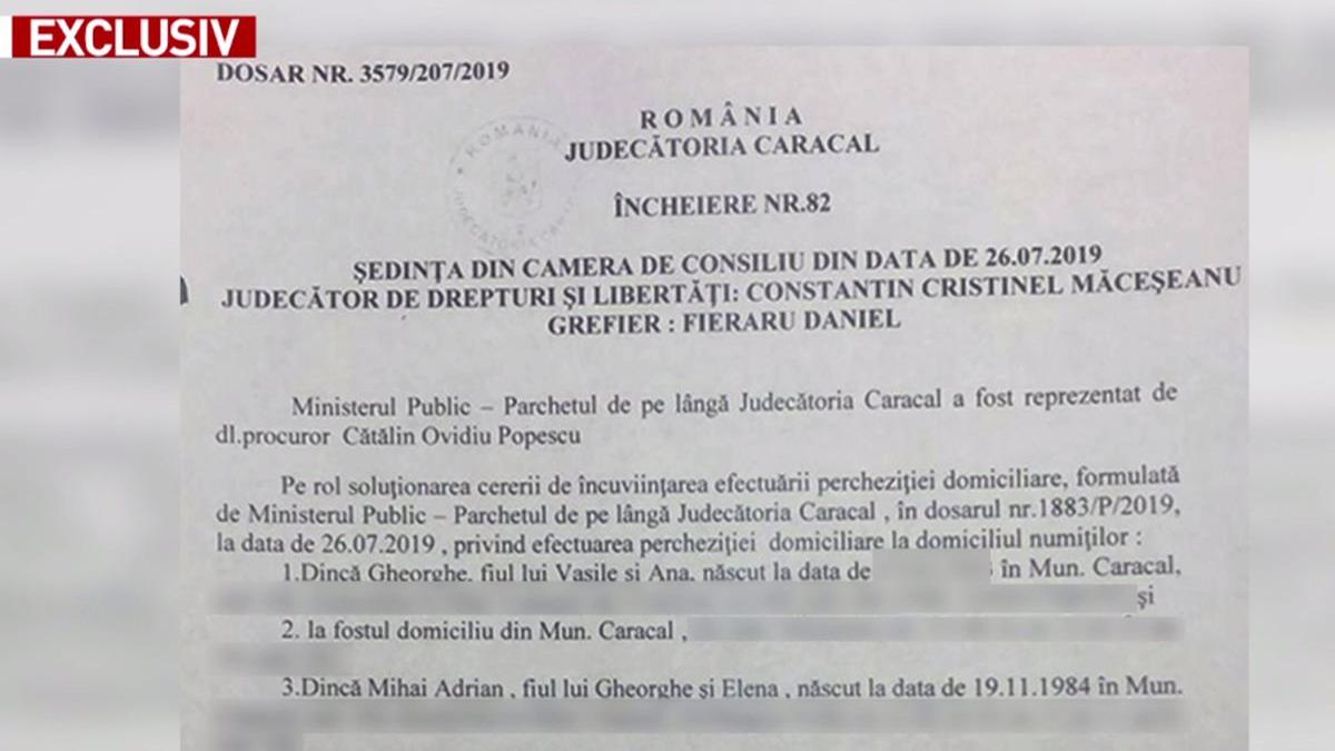 exclusiv ce spune judecatorul in mandatul de perchezitie din caracal