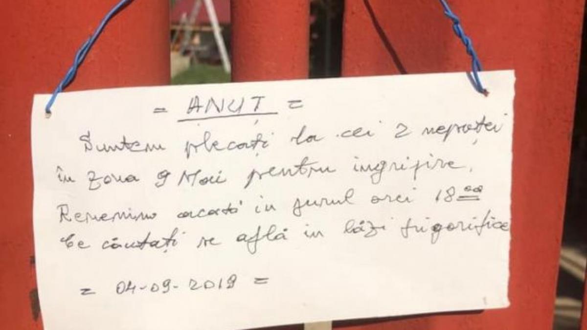 o familie din municipiul targu jiu aflata in zona unui focar de pesta porcina a lasat un biletel pe